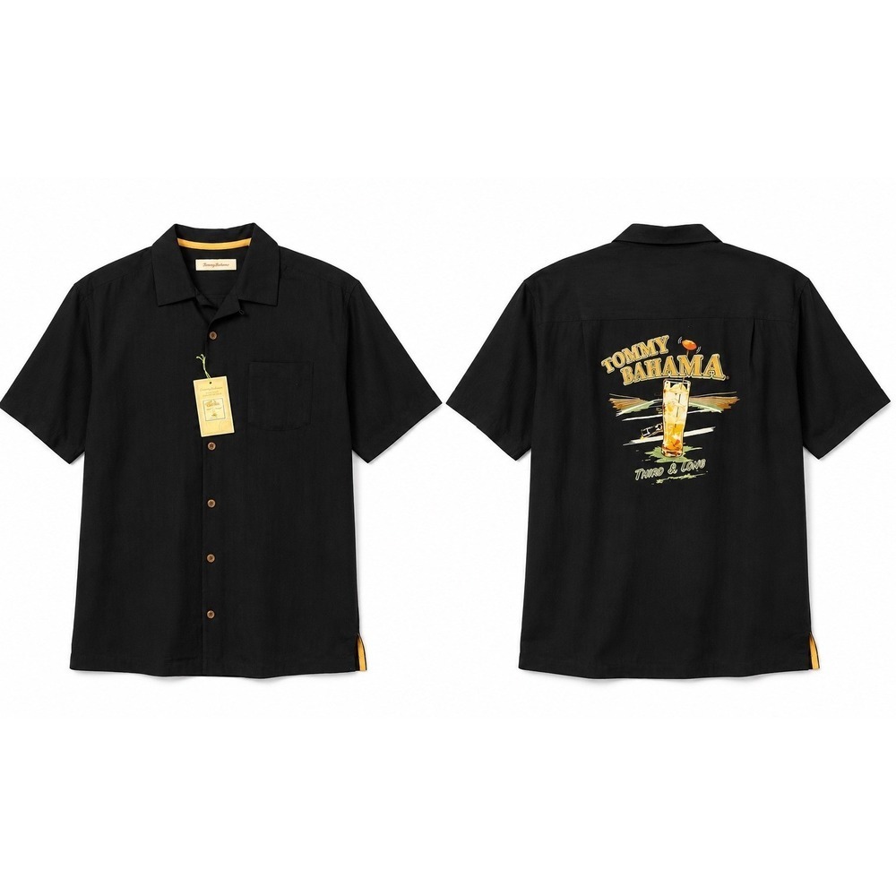 Tommy Bahama Third & Long Limited Edition Silk Camp Shirt Small Black Football